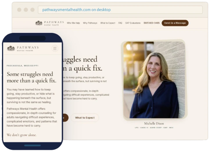 Desktop and mobile preview of the Pathways Mental Health website built by Salt Marsh Digital